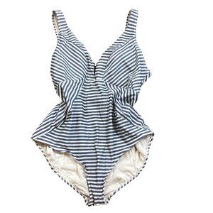 Time and Tru Blue Striped 1 Piece Swimsuit Plus Sz 2X (20W-22W) #244A